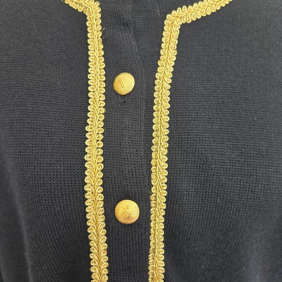 Vintage Talbots Wool Cardigan Sweater Black Gold Trim Holiday Women Large - Picture 5 of 11